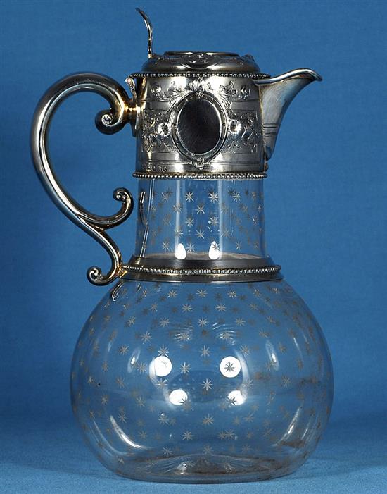 A Victorian silver mounted glass claret jug, height 260mm